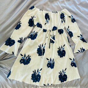 White off shoulder midi dress with navy blue flowers-XL